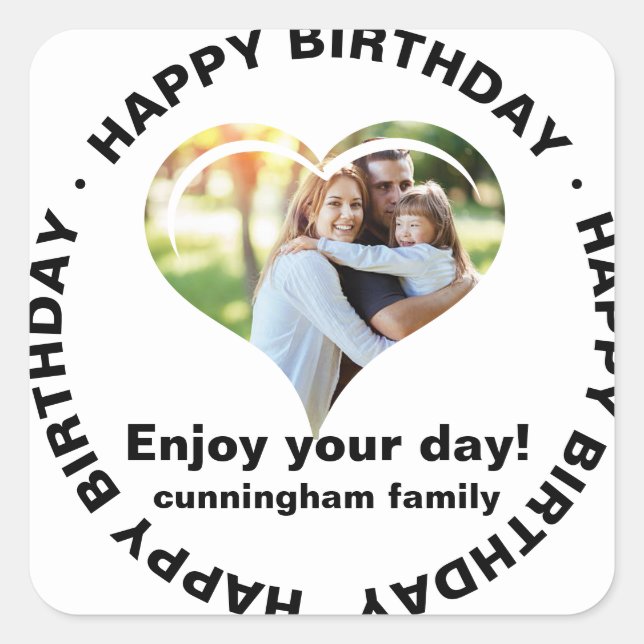 Happy Birthday Classic Simple Family Photo Classic Square Sticker (Front)