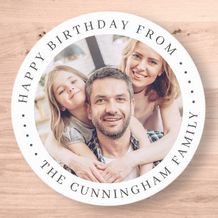 Happy Birthday Classic Simple Family Photo Round Sticker