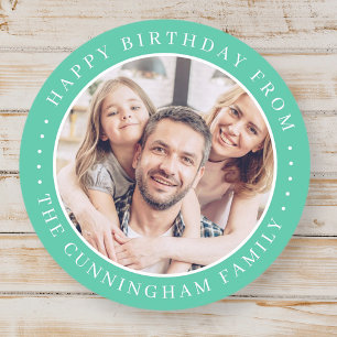 Happy Birthday Classic Simple Family Photo Round Sticker