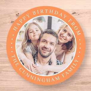 Happy Birthday Classic Simple Family Photo Round Sticker