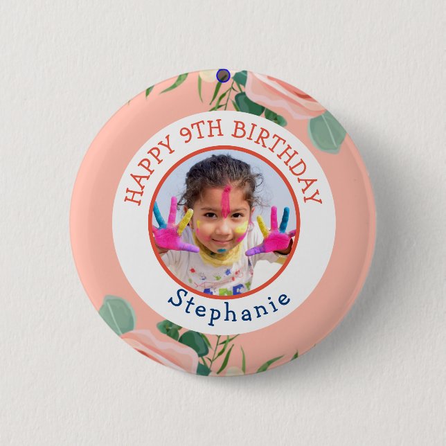 Happy Birthday Classic Simple Photo  6 Cm Round Badge (Front)
