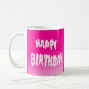 Happy birthday clouds on pink coffee mug