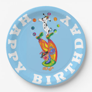 Happy Birthday Clown and dog juggler Paper Plate