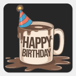 Happy Birthday Coffee Cup with party hat Square Sticker