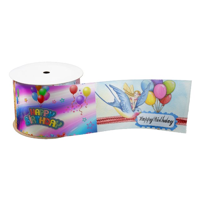 Happy Birthday collage Satin Ribbon (Spool)