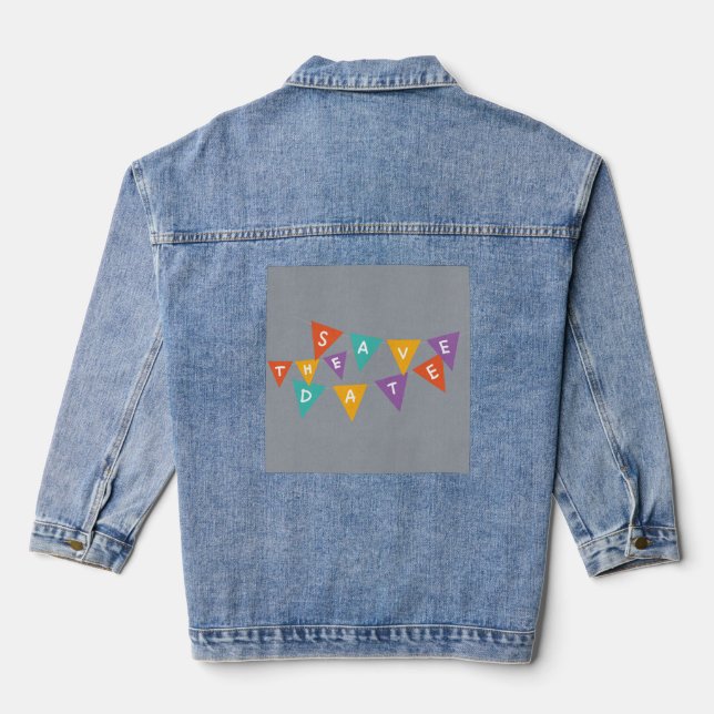 "Happy Birthday" Colorful Bunting Flags Men's Grap Denim Jacket (Back)