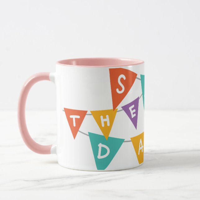 "Happy Birthday" Colorful Bunting Pink Two-Tone Mug (Left)