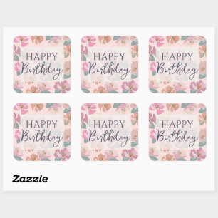 Happy Birthday Colorful Spring Flowers  Square Sticker