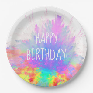 Happy Birthday Colour Burst Rainbow Paper Plate