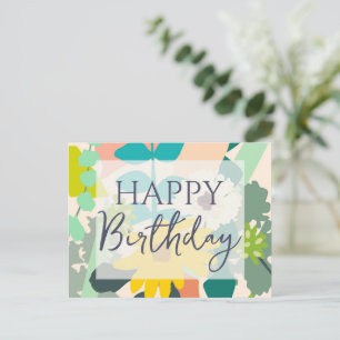 Happy Birthday Colourful Abstract Floral  Postcard