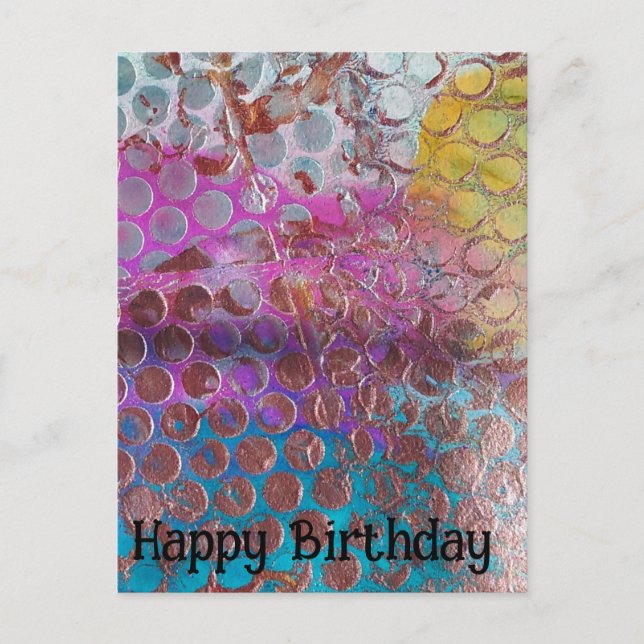 Happy Birthday Colourful Abstract Polka Dots Postcard (Front)