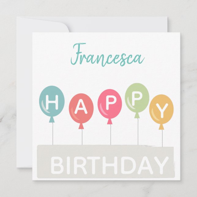 Happy Birthday colourful ballons custom name Invitation (Front)