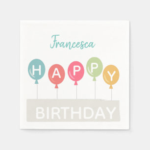 Happy Birthday colourful ballons custom name Napkin