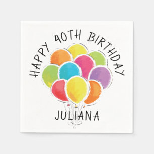 Happy Birthday Colourful Balloons Add Name Napkin
