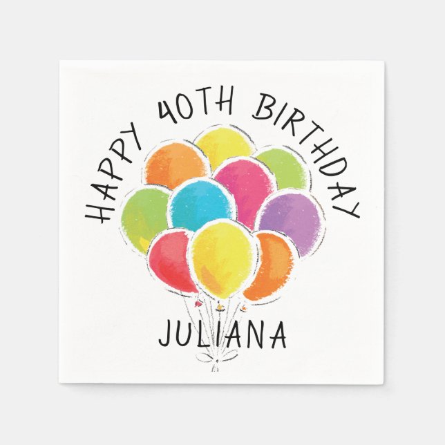 Happy Birthday Colourful Balloons Add Name Napkin (Front)