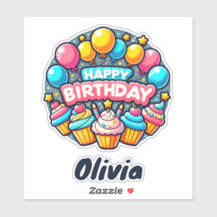 Happy Birthday Colourful Balloons and Cupcakes