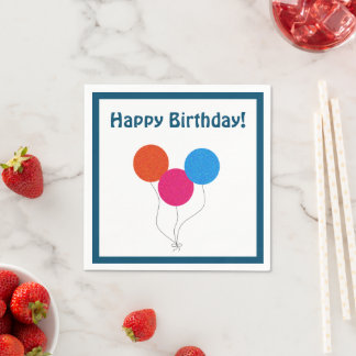 Happy Birthday Colourful Balloons Cartoon Napkin