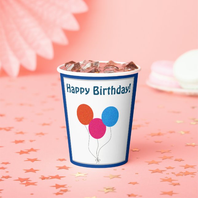Happy Birthday Colourful Balloons Cartoon Paper Cups (Insitu)