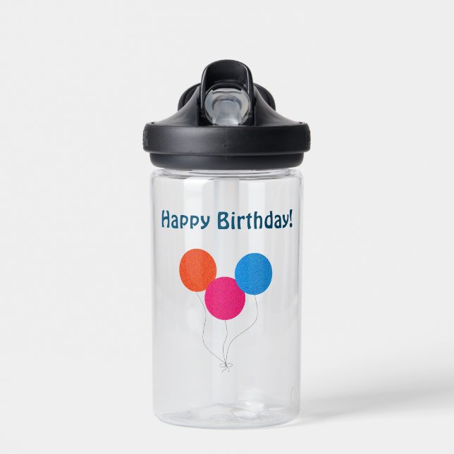 Happy Birthday Colourful Balloons Cartoon Water Bottle (Front)