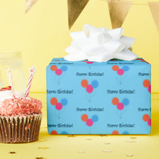Happy Birthday Colourful Balloons Cartoon Wrapping Paper