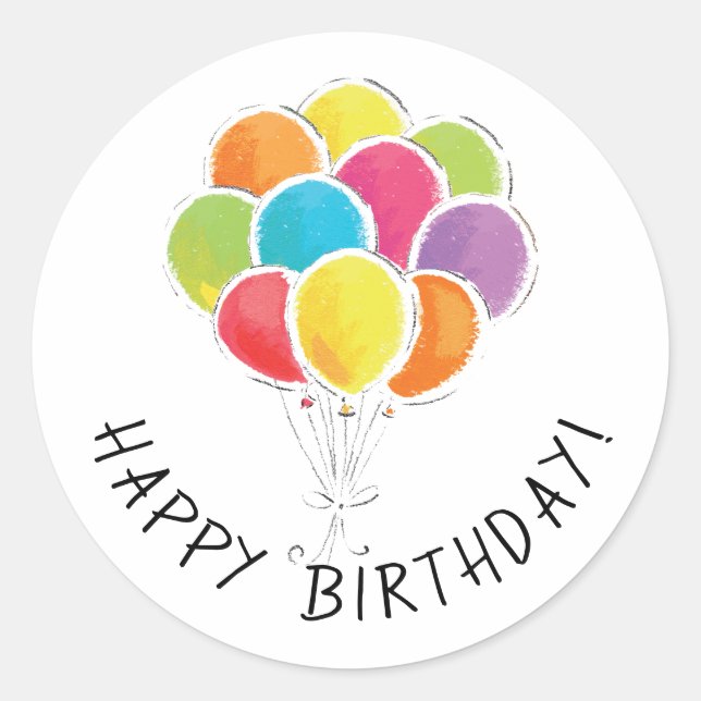 Happy Birthday Colourful Balloons Classic Round Sticker (Front)