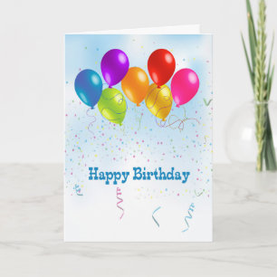 Happy Birthday, Colourful Balloons, Confetti Card