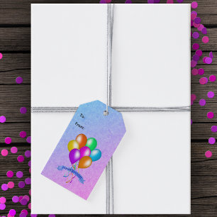 Happy Birthday Colourful Balloons Streamers Blue Gift Tags