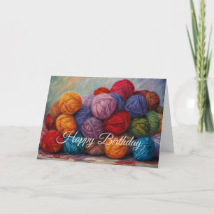 Happy Birthday Colourful Balls of Wool Yarn  Card