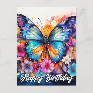 Happy Birthday   Colourful Beautiful Butterfly Postcard