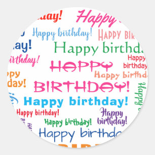 Happy Birthday Colourful Bright Fun Word Cloud Classic Round Sticker