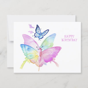 Happy Birthday,colourful butterflies, watercolor Postcard