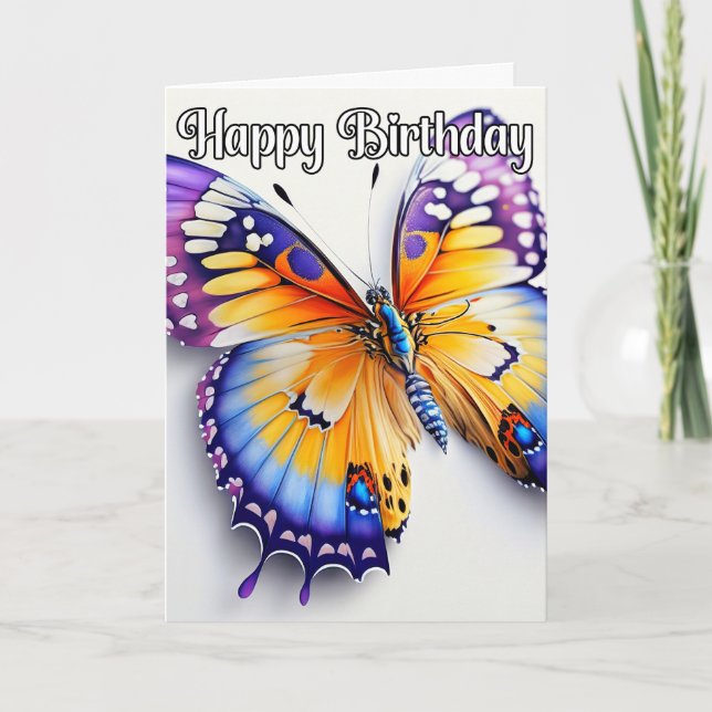 Happy Birthday Colourful Butterfly Illustration Card (Front)