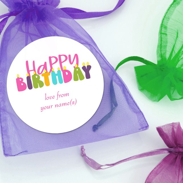 Happy Birthday Colourful Candle Typography Classic Round Sticker (Creator Uploaded)