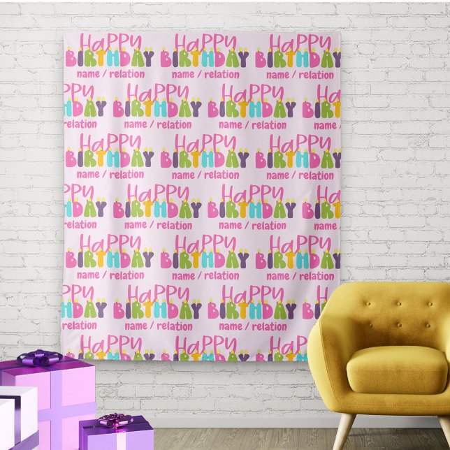 Happy Birthday Colourful Candles Personalised Tapestry (Creator Uploaded)