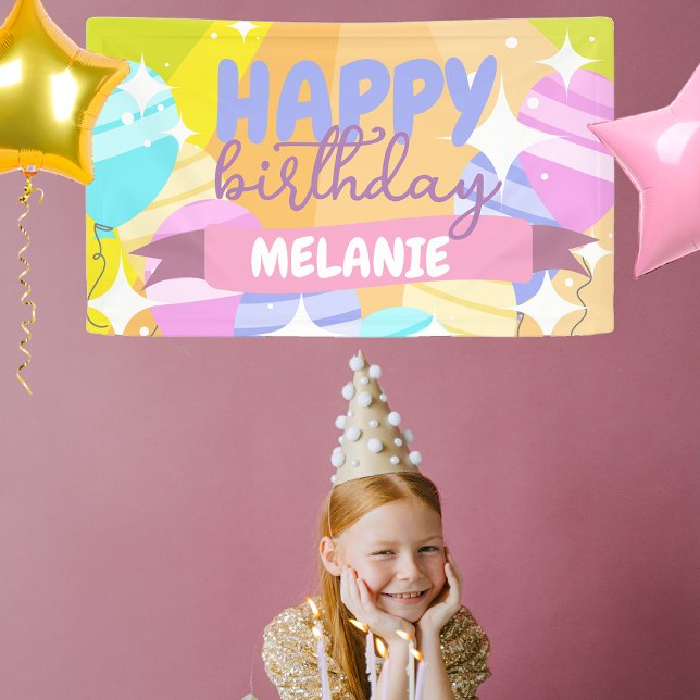 Happy Birthday Colourful Cartoon Balloons Sparkles Banner (Creator Uploaded)