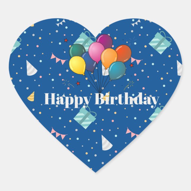 Happy Birthday, colourful celebration Heart Sticker (Front)