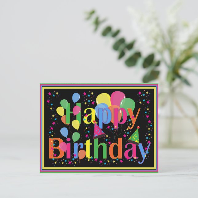 Happy Birthday Colourful Celebration Postcard (Standing Front)