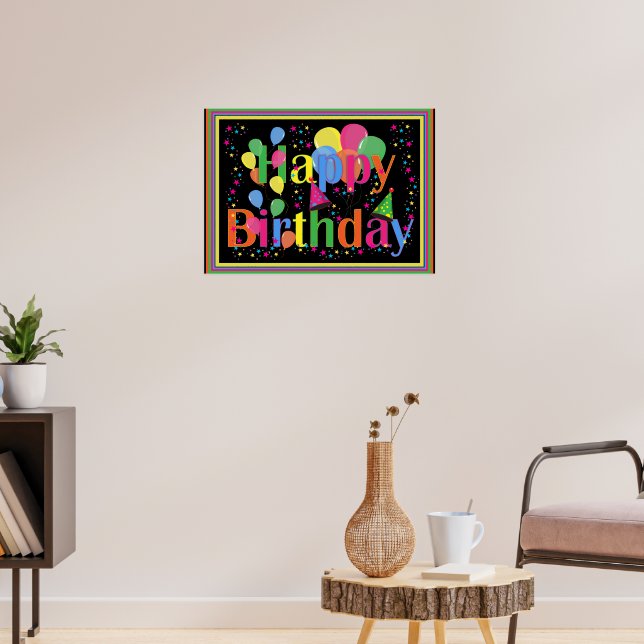 Happy Birthday Colourful Celebration Poster (Living Room 3)