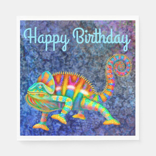 Happy Birthday Colourful Chameleon Napkins (Front)