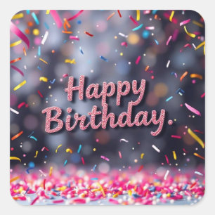 Happy Birthday Colourful Confetti & Sweets Square Sticker