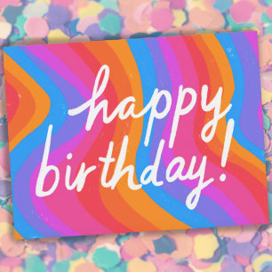 HAPPY BIRTHDAY Colourful Cool & Fun Stripes Postcard