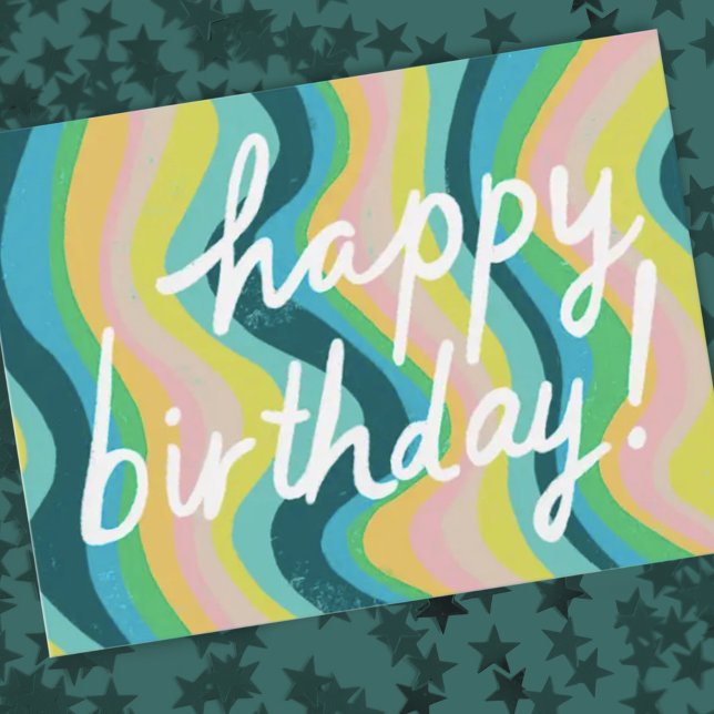 HAPPY BIRTHDAY Colourful Cool & Fun Stripes Postcard (Creator Uploaded)