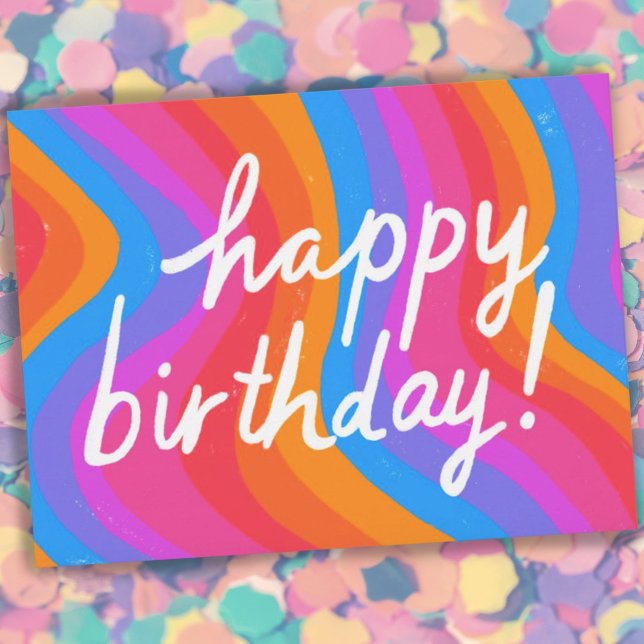 HAPPY BIRTHDAY Colourful Cool & Fun Stripes Postcard (Creator Uploaded)