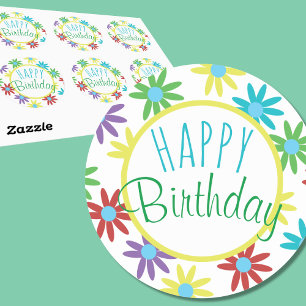 Happy Birthday Colourful Floral Stickers