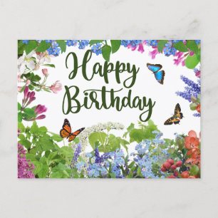 Happy Birthday Colourful Flowers Botanical Garden  Postcard