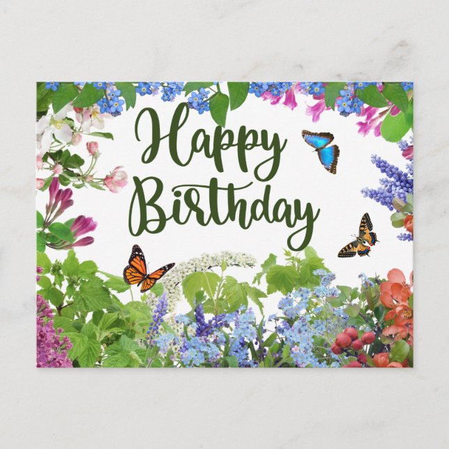 Happy Birthday Colourful Flowers Botanical Garden  Postcard (Front)