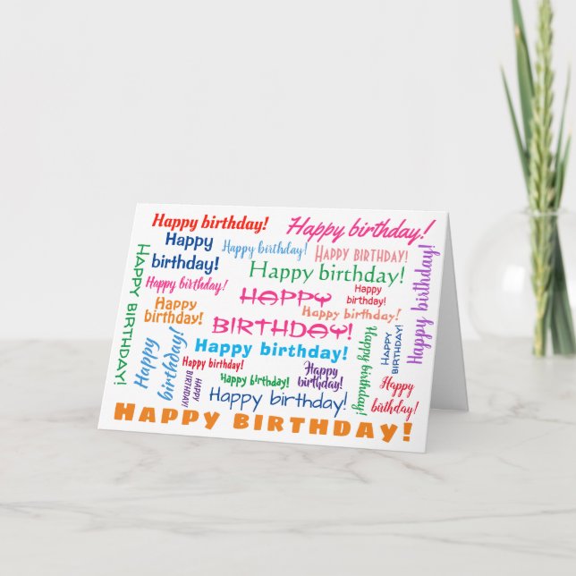 Happy Birthday Colourful Fun Bright Word Cloud Card (Front)