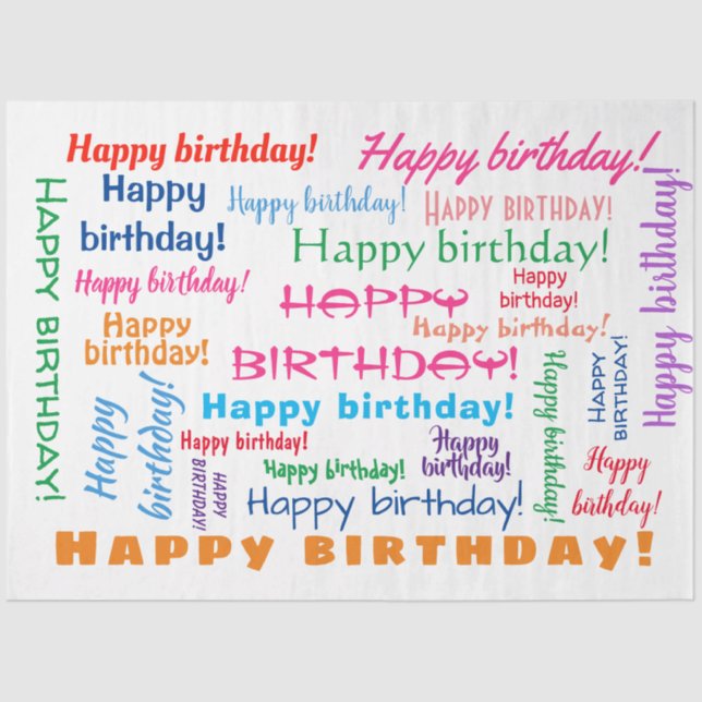 Happy Birthday Colourful Fun Bright Word Cloud Tissue Paper (Front)