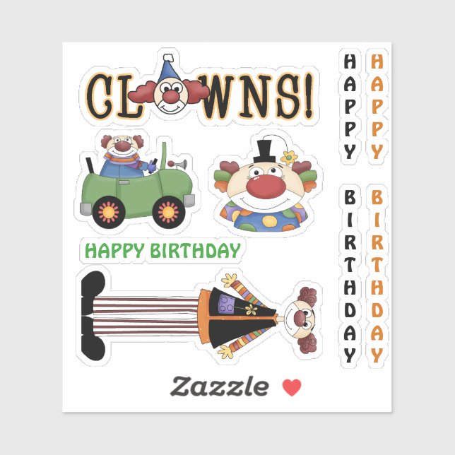 Happy Birthday colourful funny clowns (Sheet)