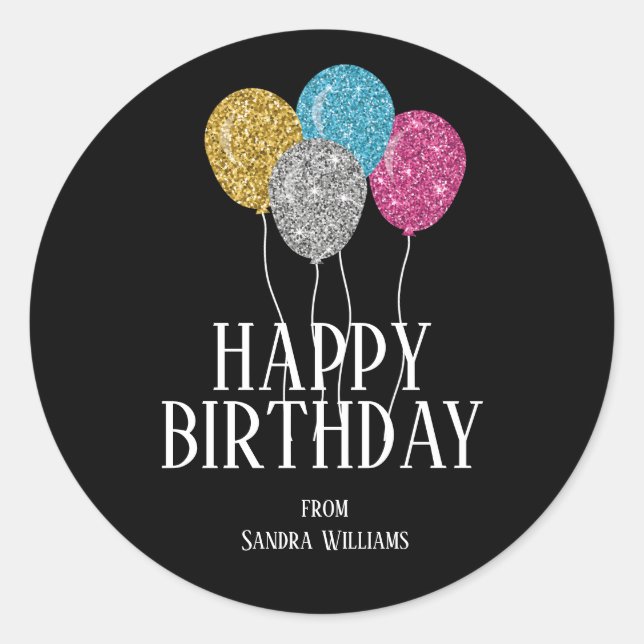 Happy Birthday Colourful Glitter Balloons Custom Classic Round Sticker (Front)